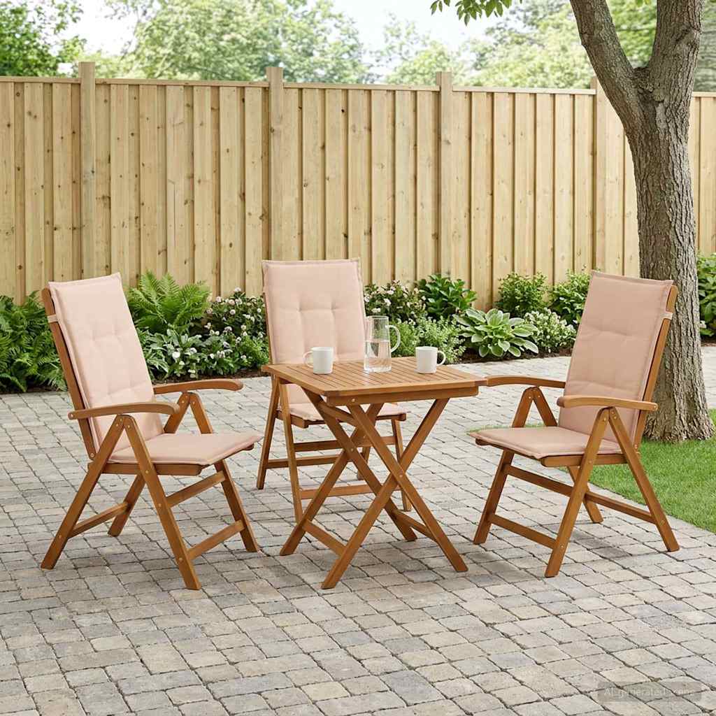 Reclining Garden Chairs Natural Solid Acacia Wood 3 pcs with beige cushion