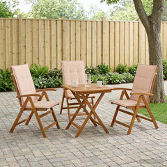 Reclining Garden Chairs Natural Solid Acacia Wood 3 pcs with beige cushion