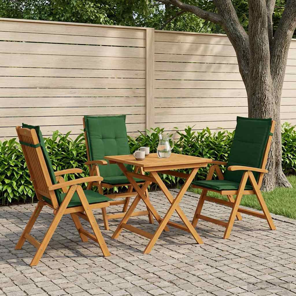 Reclining Garden Chairs Natural Solid Acacia Wood 3 pcs with green cushion