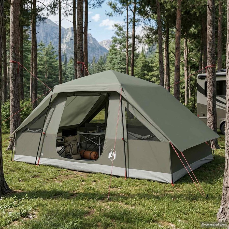 Family Tent with Rainfly Water-resistant Army green 6-Person