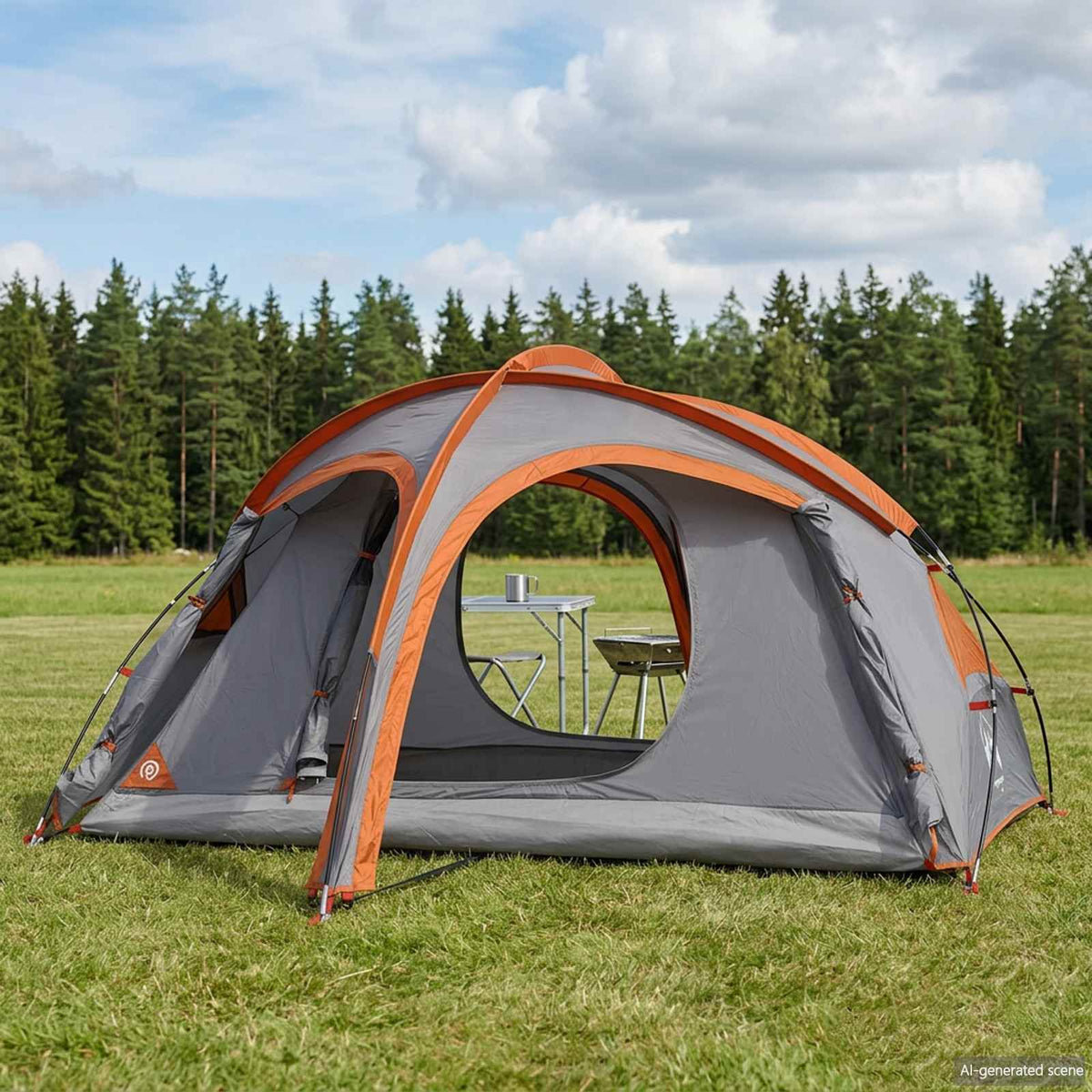 Trekking Tent with Rainfly Water-Resistant Grey and orange 2-Person
