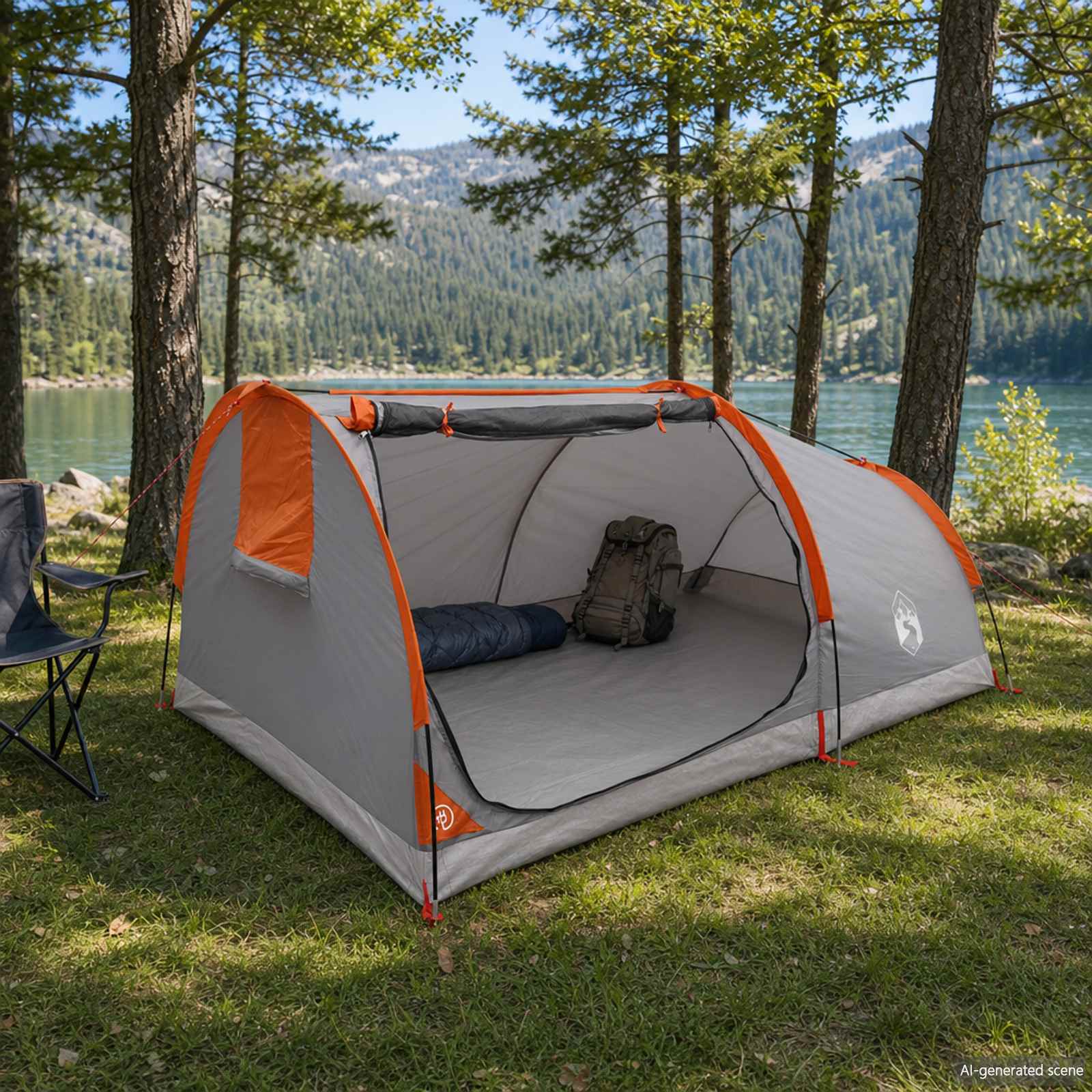 Hiking Tent Water-Resistant Grey and orange
