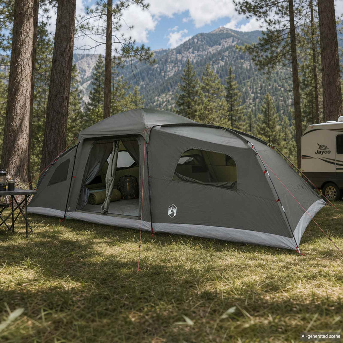 Family Tent with Rainfly Water-resistant 18-Person Army green