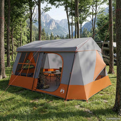 Family Tent with Rainfly Water-resistant 9-Person Grey and orange