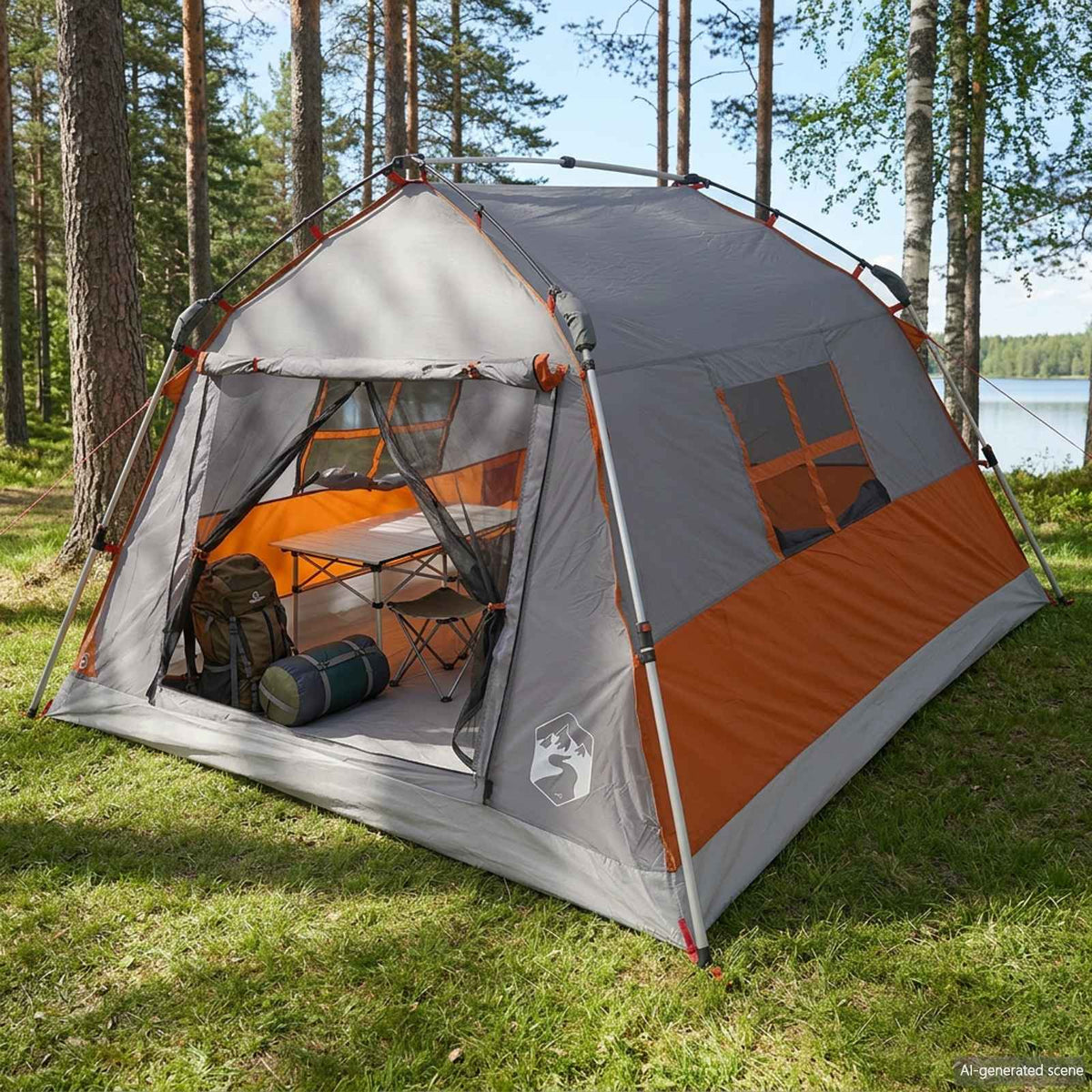 Instant Tent Water-resistant Grey and orange 3-Person