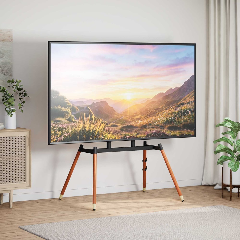 TV Tripod Stand for 37-65 Inch Screen Max VESA 400x400 mm 40 kg Black and dark walnut spray with 4 legs (compact vertical bars)
