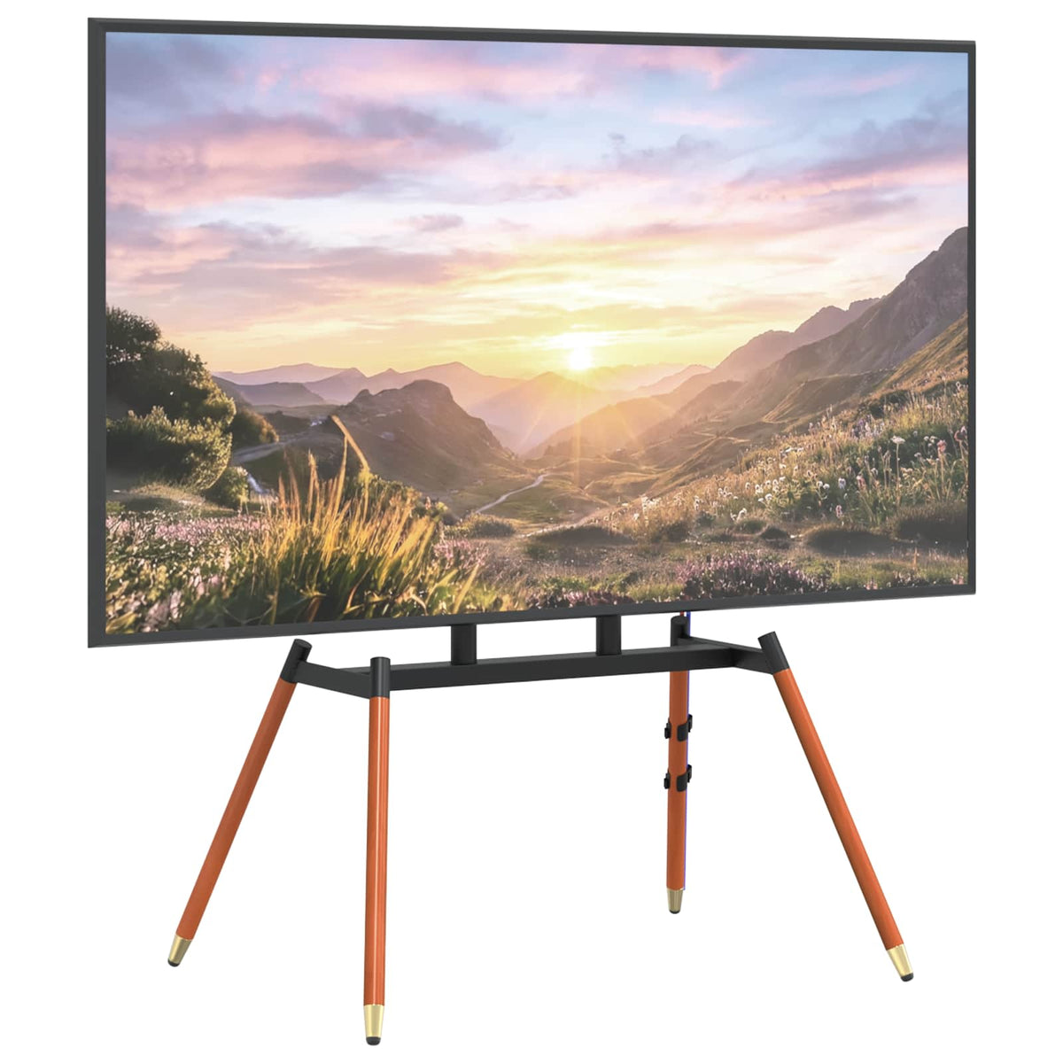 TV Tripod Stand for 37-65 Inch Screen Max VESA 400x400 mm 40 kg Black and dark walnut spray with 4 legs (compact vertical bars)
