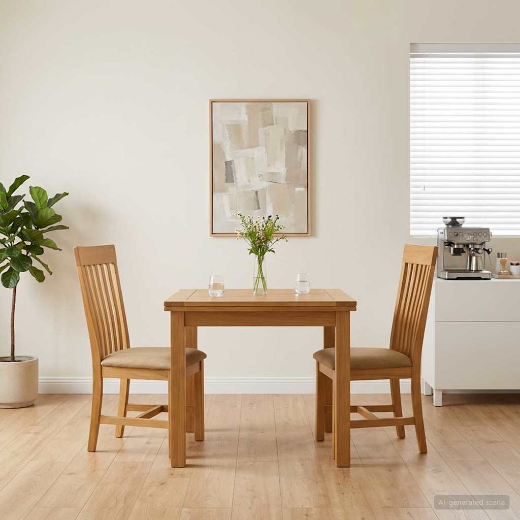 vidaXL Dining Chair 2 pcs Solid Oak Wood Beige 45 x 59.5 x 100 cm 1