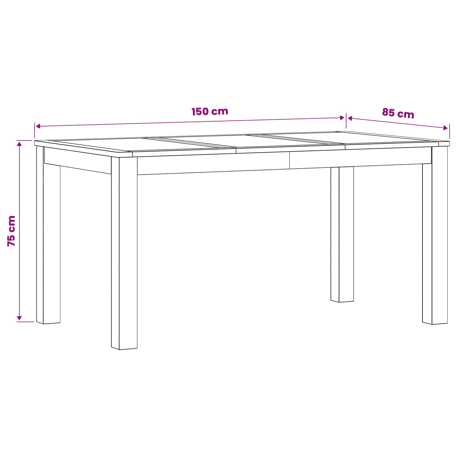 vidaXL Dining Table 150 x 85 x 75 cm Solid Oak Wood Natural 6