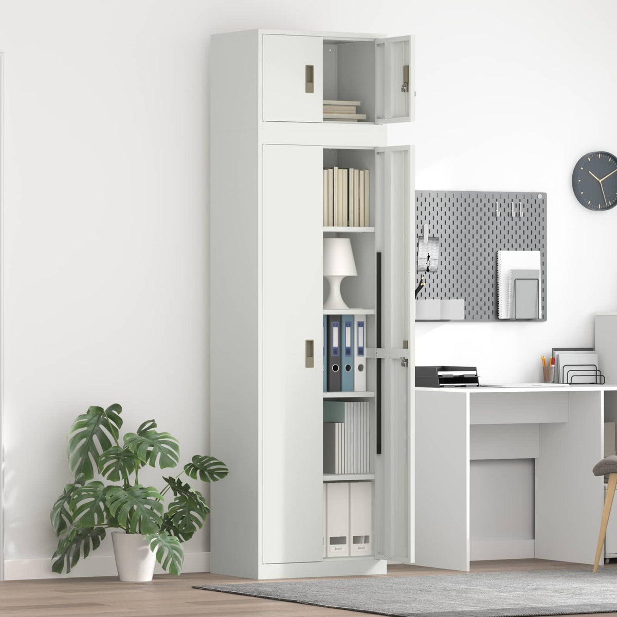 Storage Cabinet 2 pcs 60 x 40 x 220 cm Steel Lockable White 180 cm
