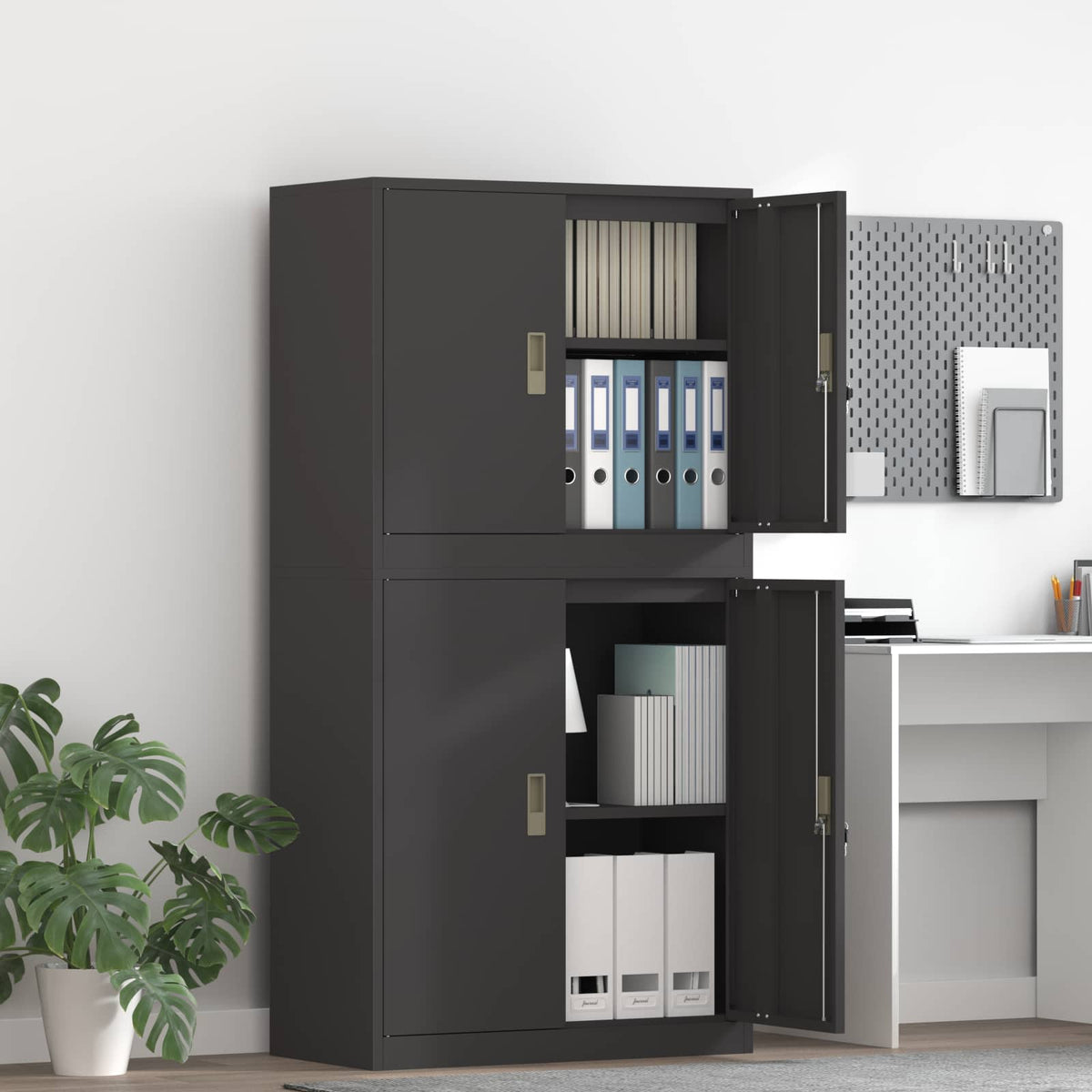 Storage Cabinet 2 pcs 80 x 40 x 175 cm Steel Lockable Black 90 cm