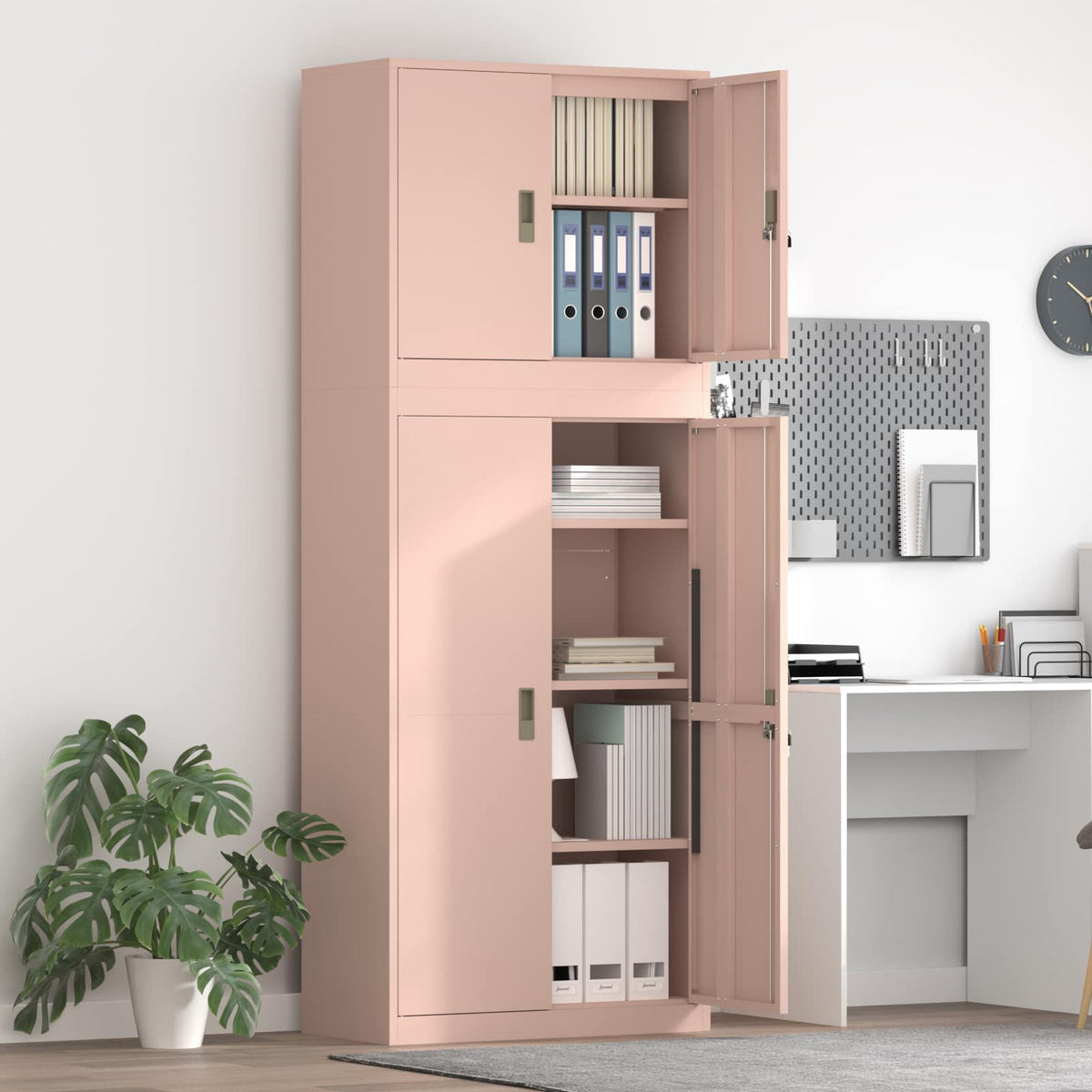 Storage Cabinet 2 pcs 80 x 40 x 175 cm Steel Lockable Pink 140 cm