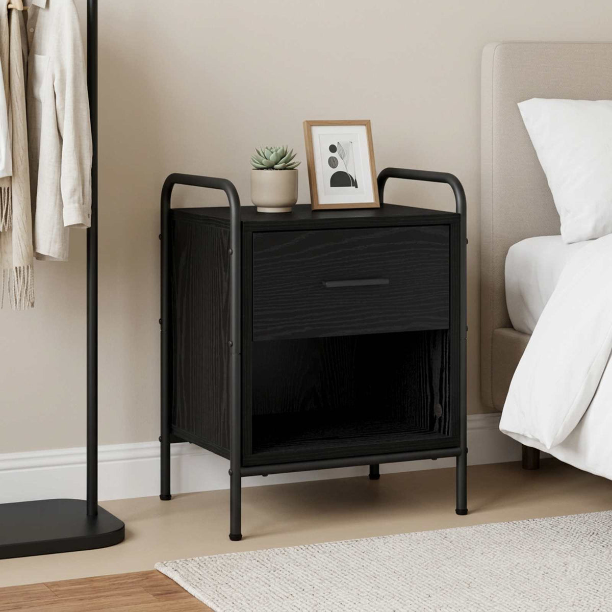 Bedside Cabinet Engineered Wood in Black Oak