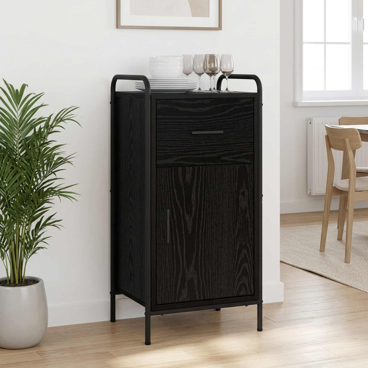 Sideboard 40 x 33 x 80.5 cm Engineered Wood with 1 Drawer & 1 Door Black oak