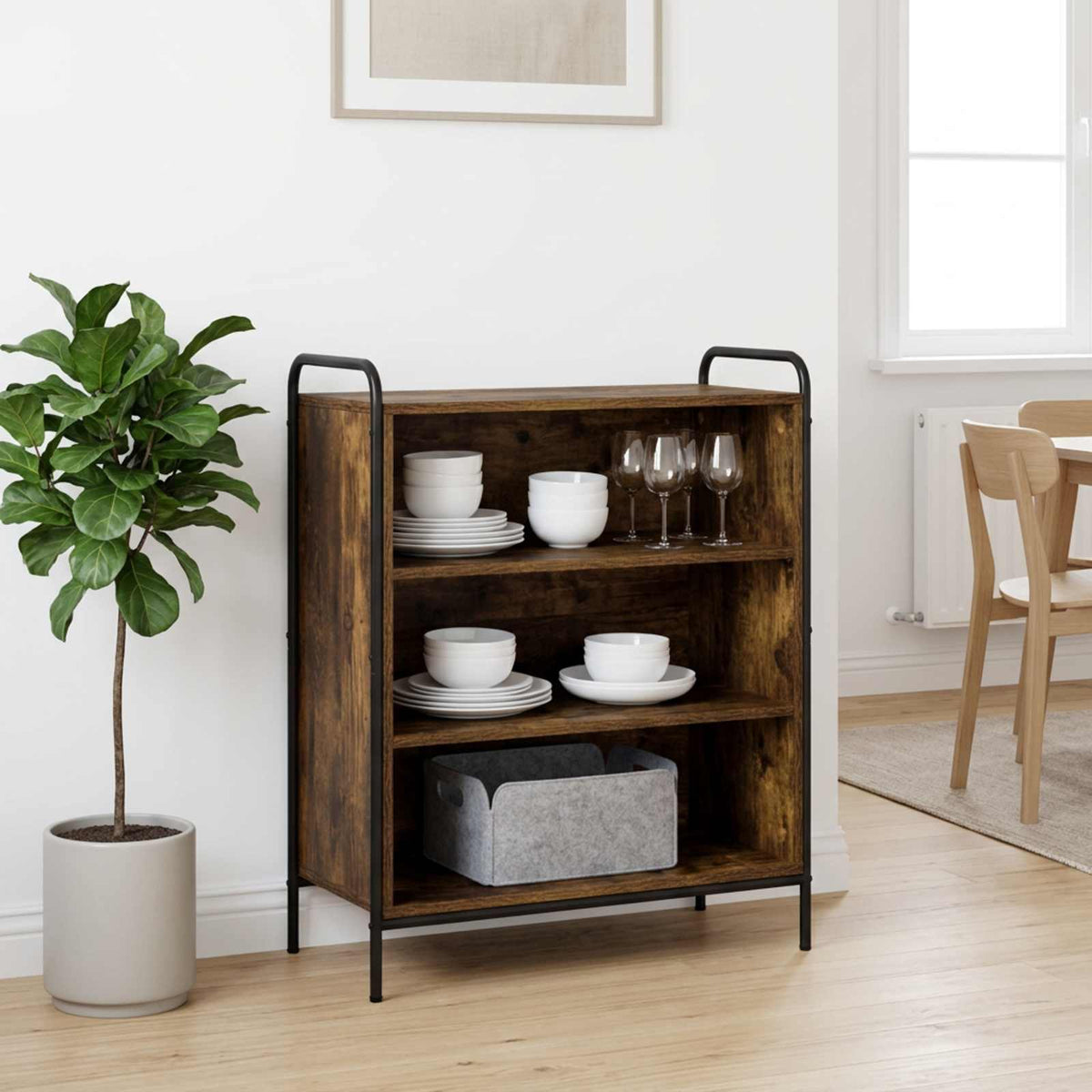 Sideboard 73 x 33 x 81 cm Engineered Wood with 2 Shelves Smoked oak