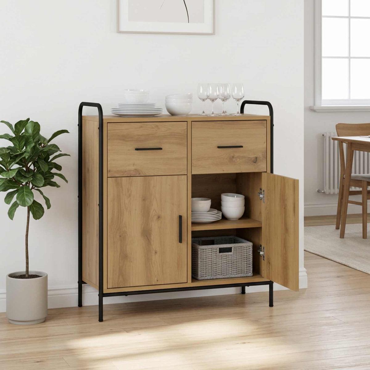 Sideboard 73 x 33 x 81 cm Engineered Wood with 2 Drawers & 2 Doors Artisan oak