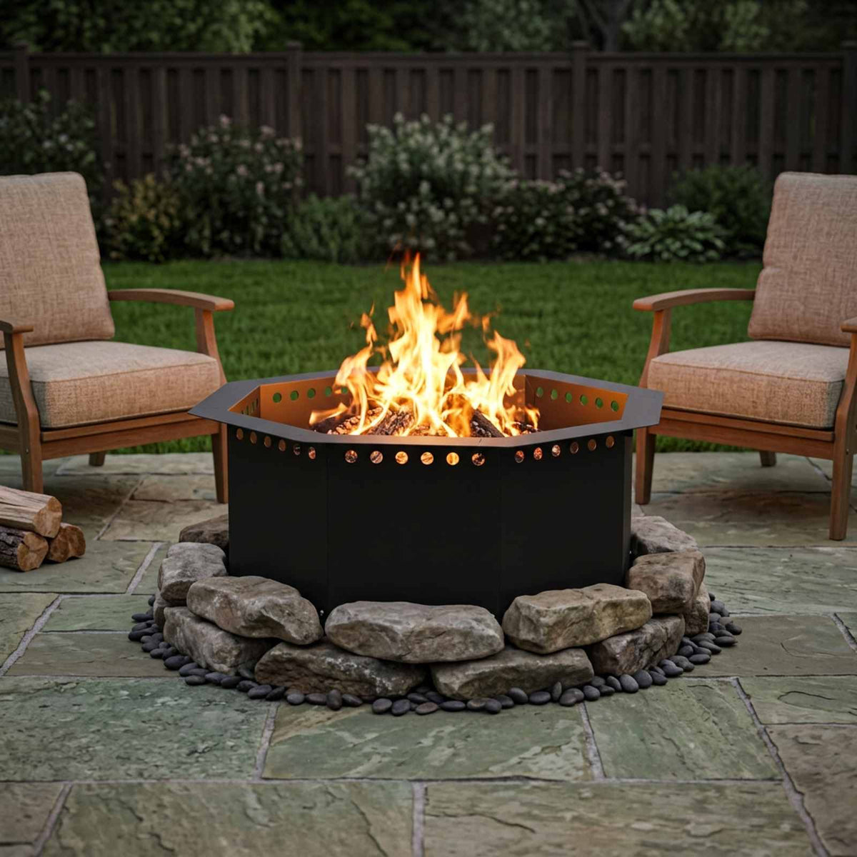 vidaXL Fire Pit Ring Black 60 x 60 x 25 cm Steel 1