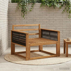 Outdoor Middle Sofa Solid Acacia Wood Natural Black rope
