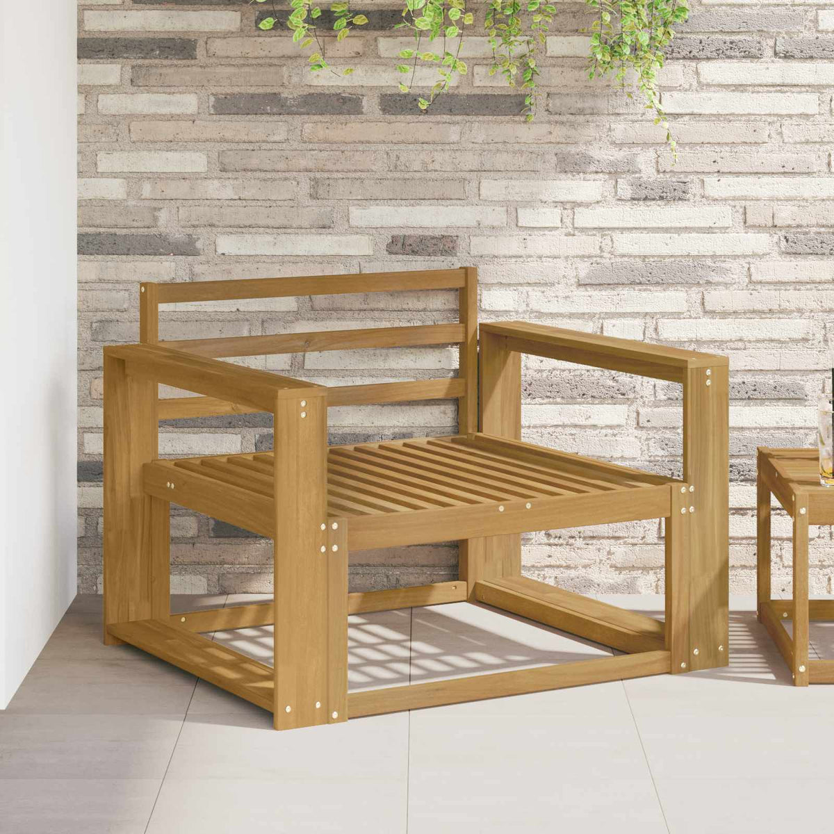 Outdoor Middle Sofa Solid Acacia Wood White Wide flat