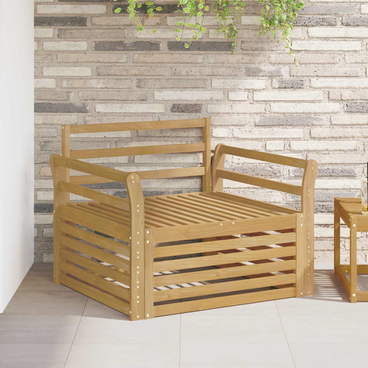 Outdoor Sofa Solid Acacia Wood White Curved
