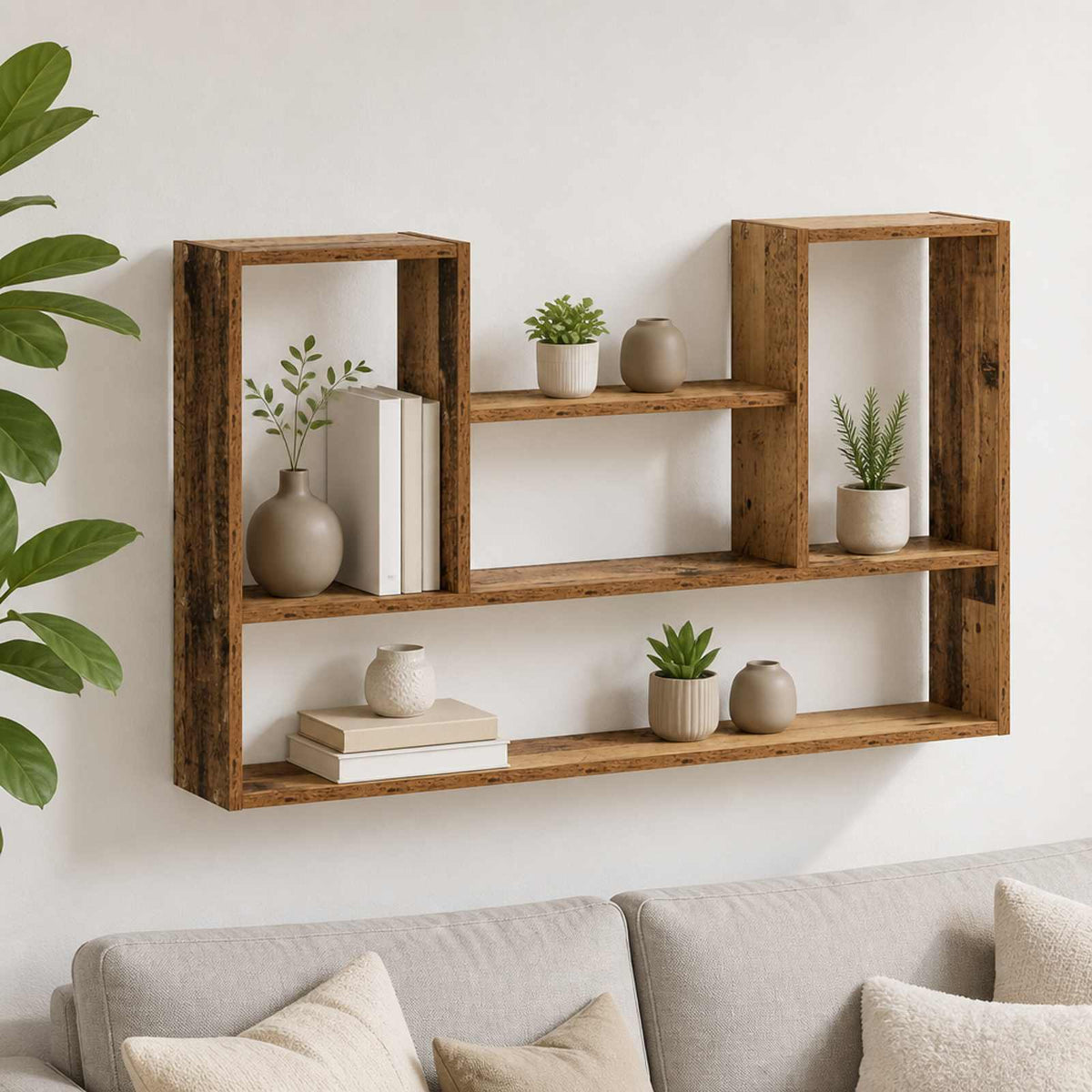 vidaXL Wall Shelf Old Wood 100 x 17 x 60 cm Engineered Wood 1