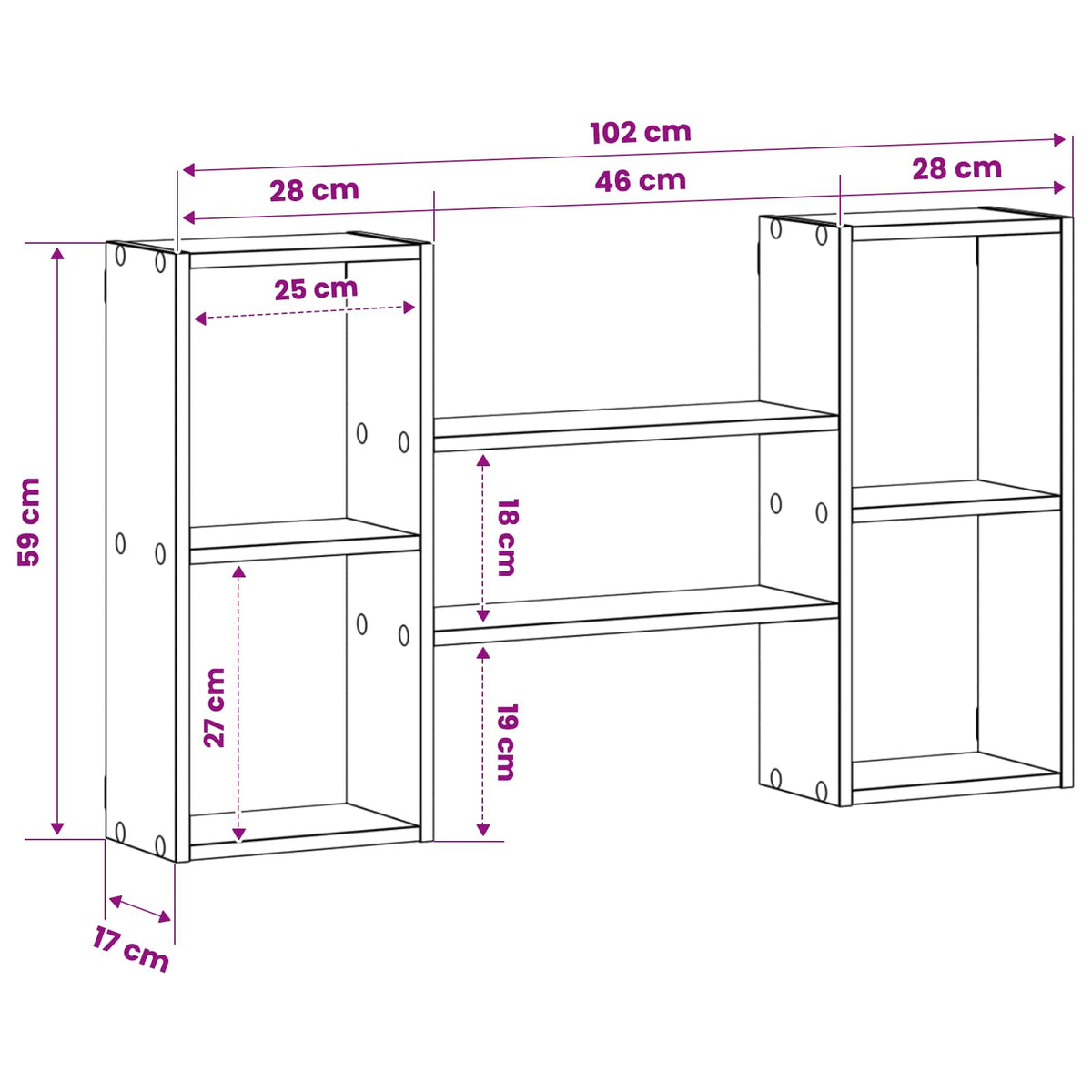 vidaXL Wall Shelf Grey Sonoma 102 x 17 x 59 cm Engineered Wood 6