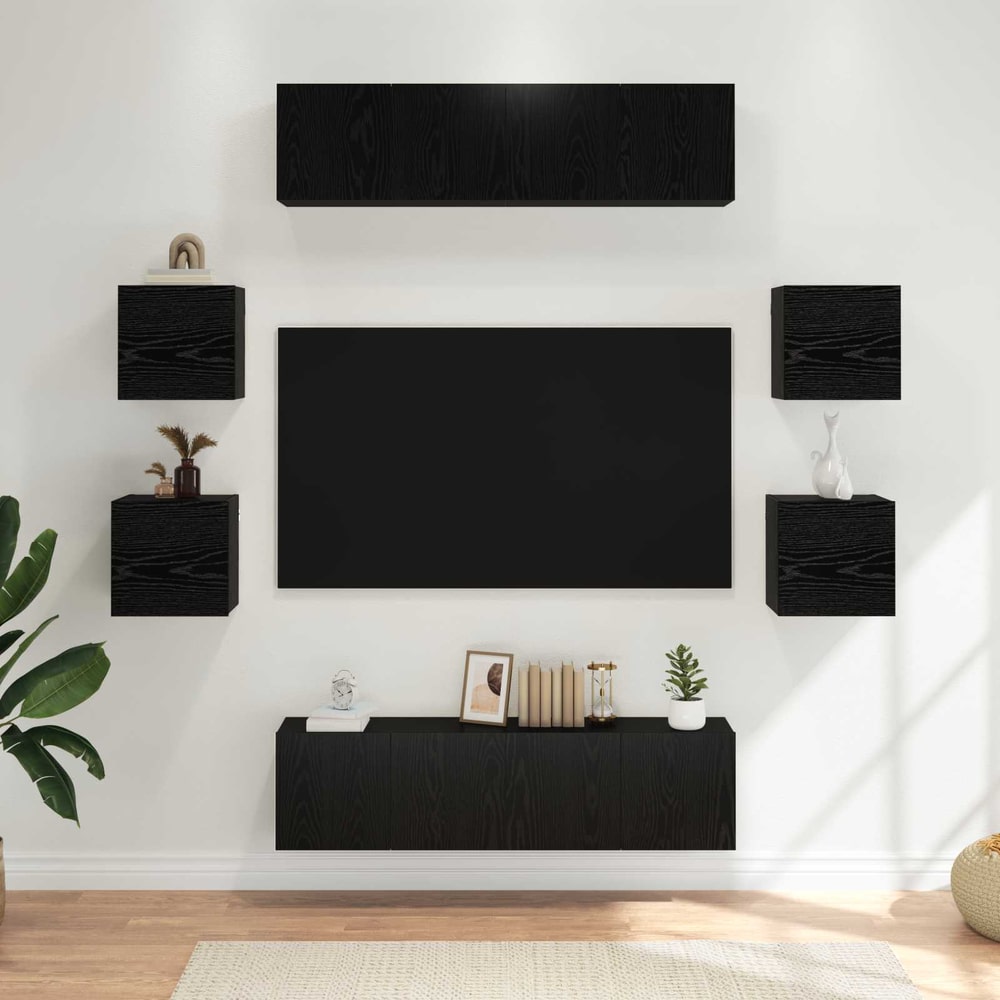 8 Piece TV Cabinet Set Engineered Wood Width 120 cm Black oak