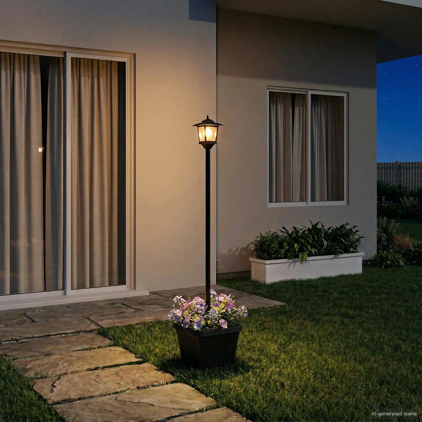 vidaXL Solar Lamp Post with Planter Black 32 x 32 x 158 cm 1