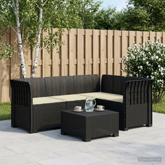 4-Seater Garden Sofa with Cushions Rattan Look PP Brown with Seat Cushion Anthracite and cream
