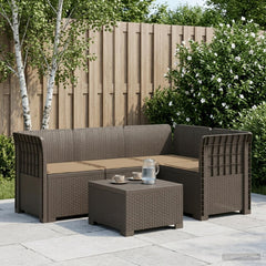 4-Seater Garden Sofa with Cushions Rattan Look PP Brown with Seat Cushion Light grey and taupe