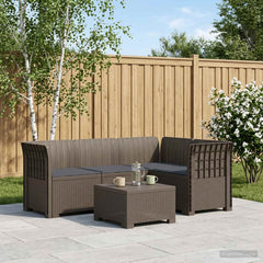 4-Seater Garden Sofa with Cushions Rattan Look PP Brown with Seat Cushion Light grey
