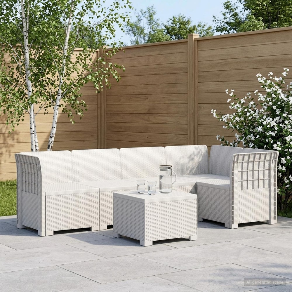 5-Seater Garden Sofa Rattan Look PP White