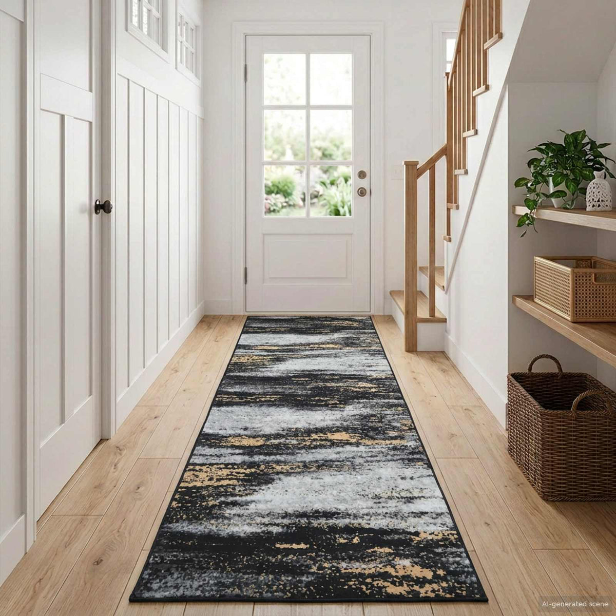 vidaXL Rug Runner LESAKA Black and Gold 80 x 300 cm Diamond Velvet 1