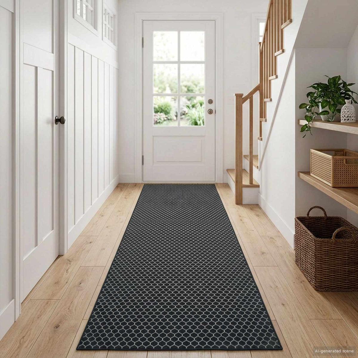 Rug Runner ORIZ 1150 gsm Width 80 cm Length 450 cm Black mesh pattern