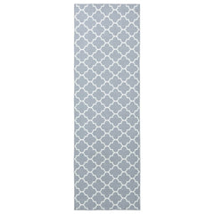 the rug runner viewed from directly above showing the full grey and white pattern