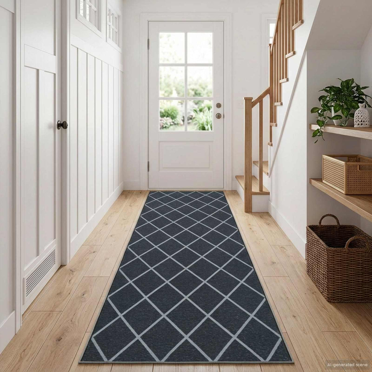 Rug Runner ORIZ 1150 gsm Width 80 cm Length 450 cm Black diamond pattern