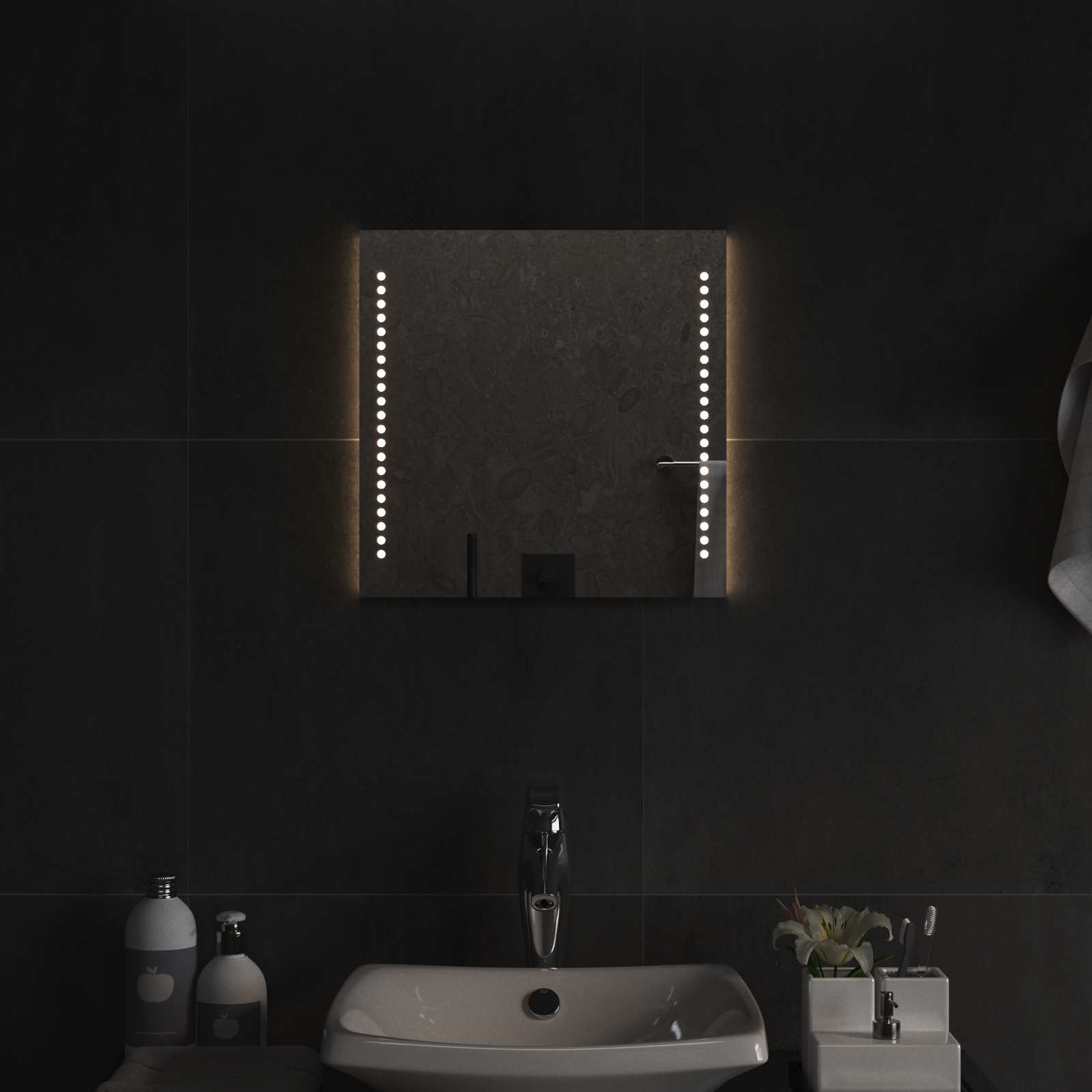 vidaXL LED Bathroom Mirror Transparent 40 x 40 cm Tempered Glass 3