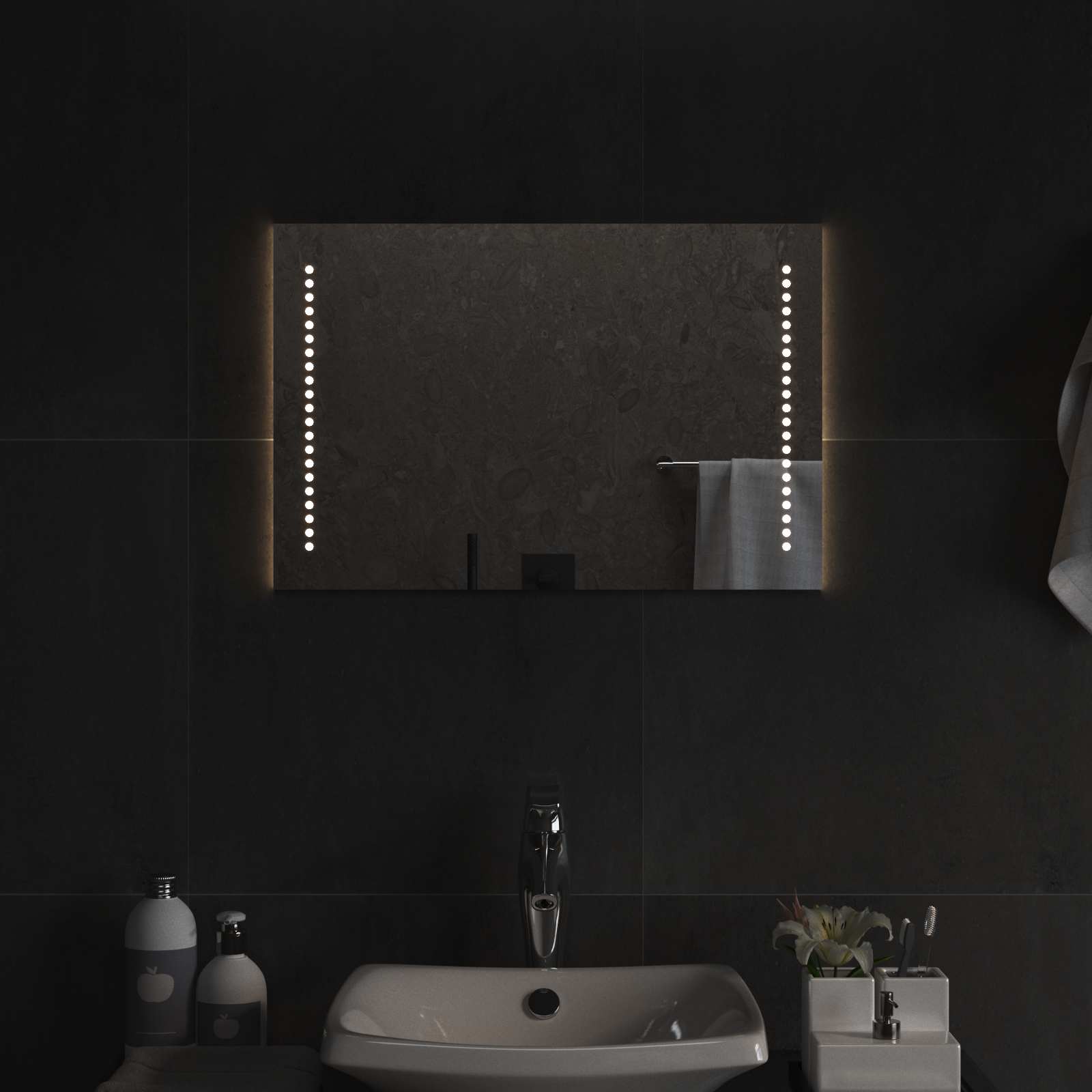 vidaXL LED Bathroom Mirror Transparent 60 x 40 cm Tempered Glass 3