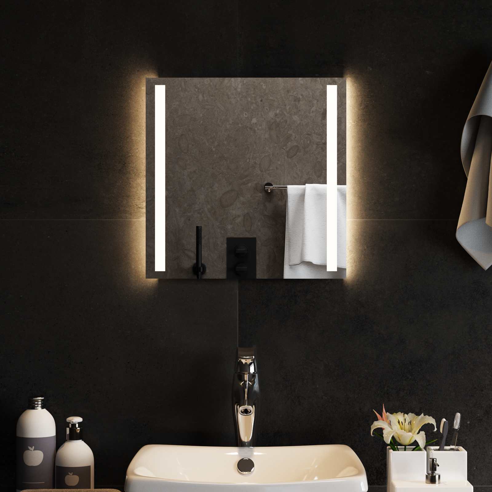 vidaXL LED Bathroom Mirror Transparent 40 x 40 cm Tempered Glass 3