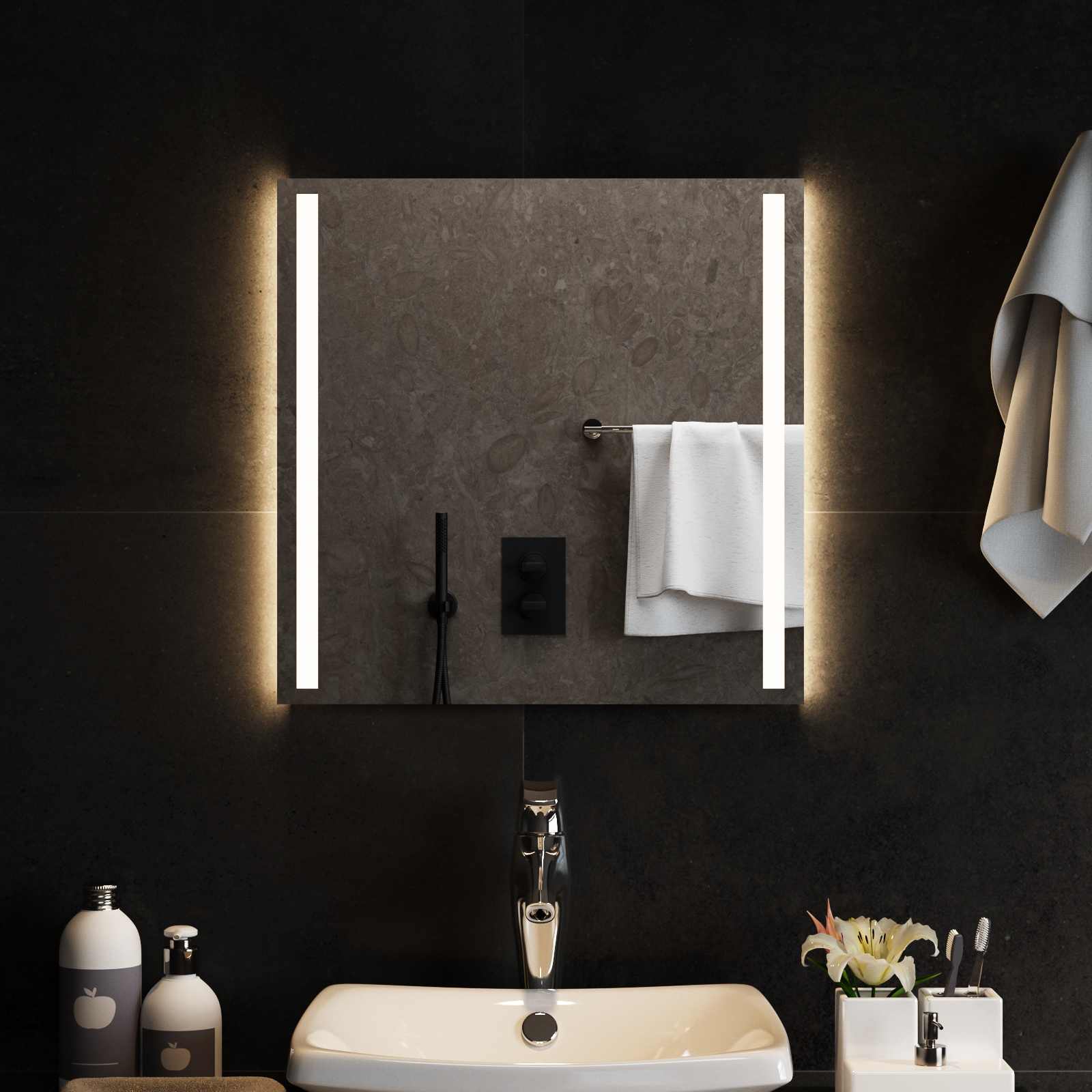 vidaXL LED Bathroom Mirror Transparent 50 x 50 cm Tempered Glass 3