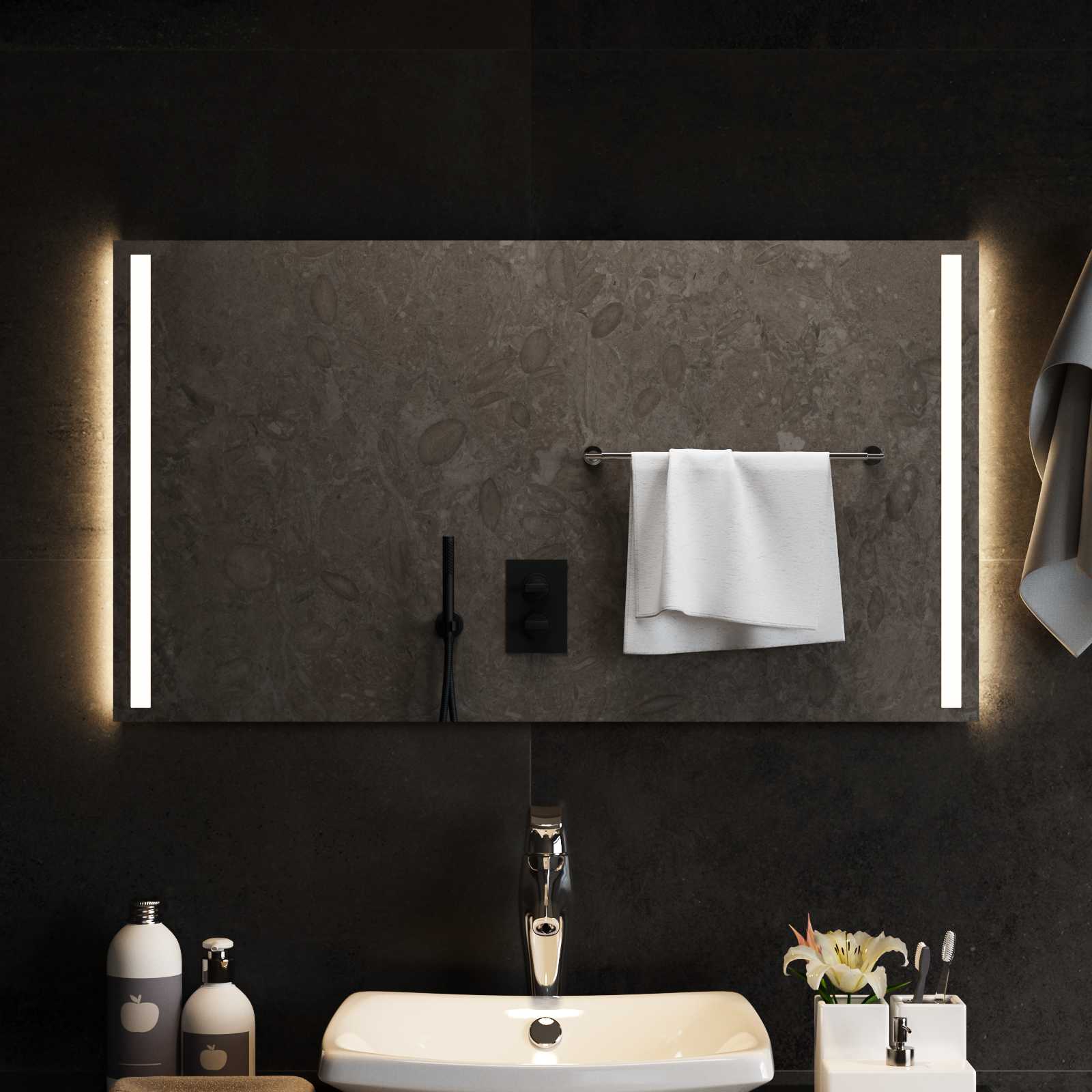 vidaXL LED Bathroom Mirror Transparent 90 x 50 cm Tempered Glass 3