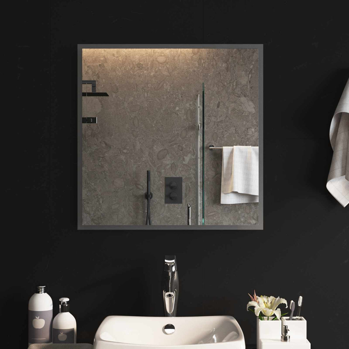 LED Bathroom Mirror Transparent Tempered Glass 60 cm 60 cm