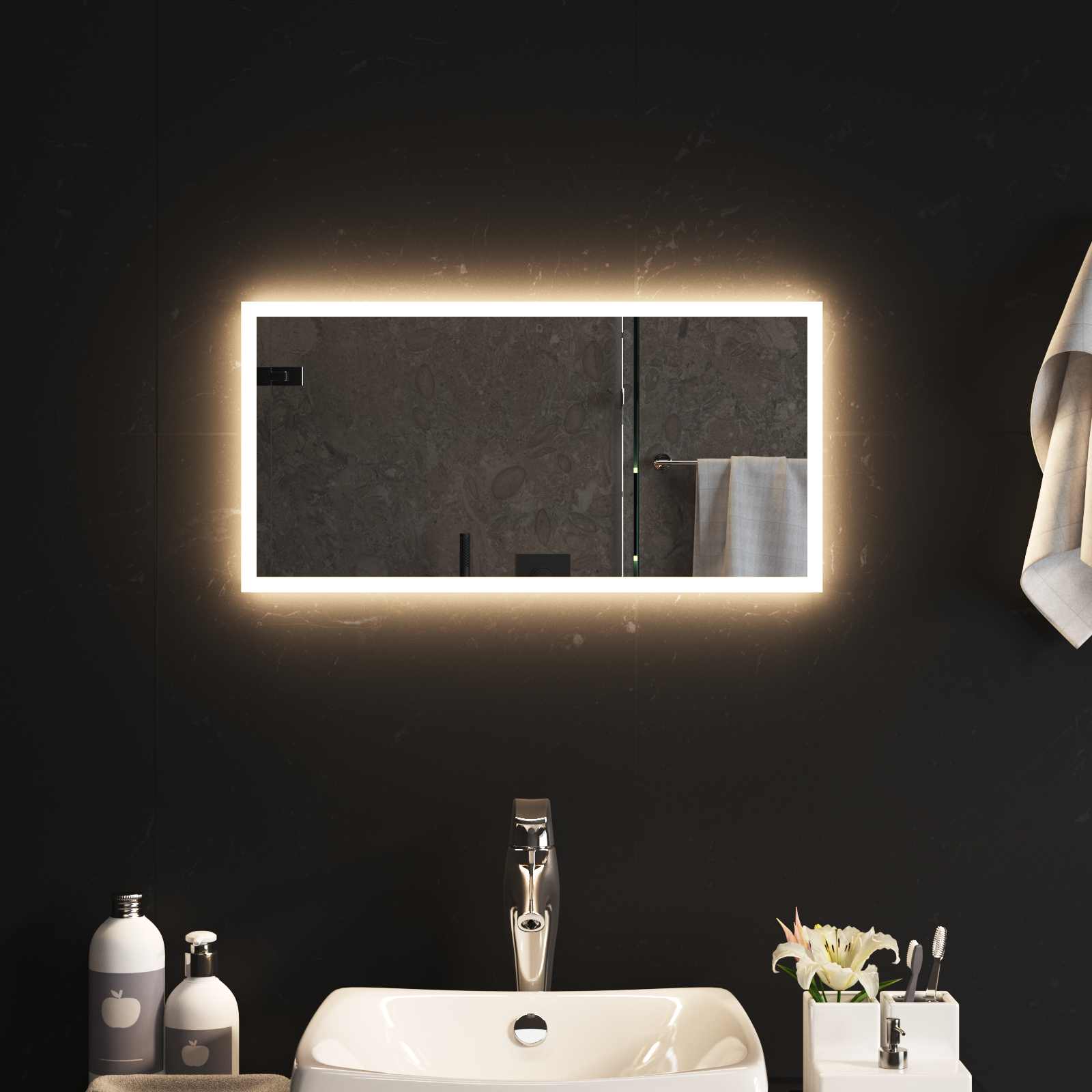 vidaXL LED Bathroom Mirror Transparent 60 x 30 cm Tempered Glass 3
