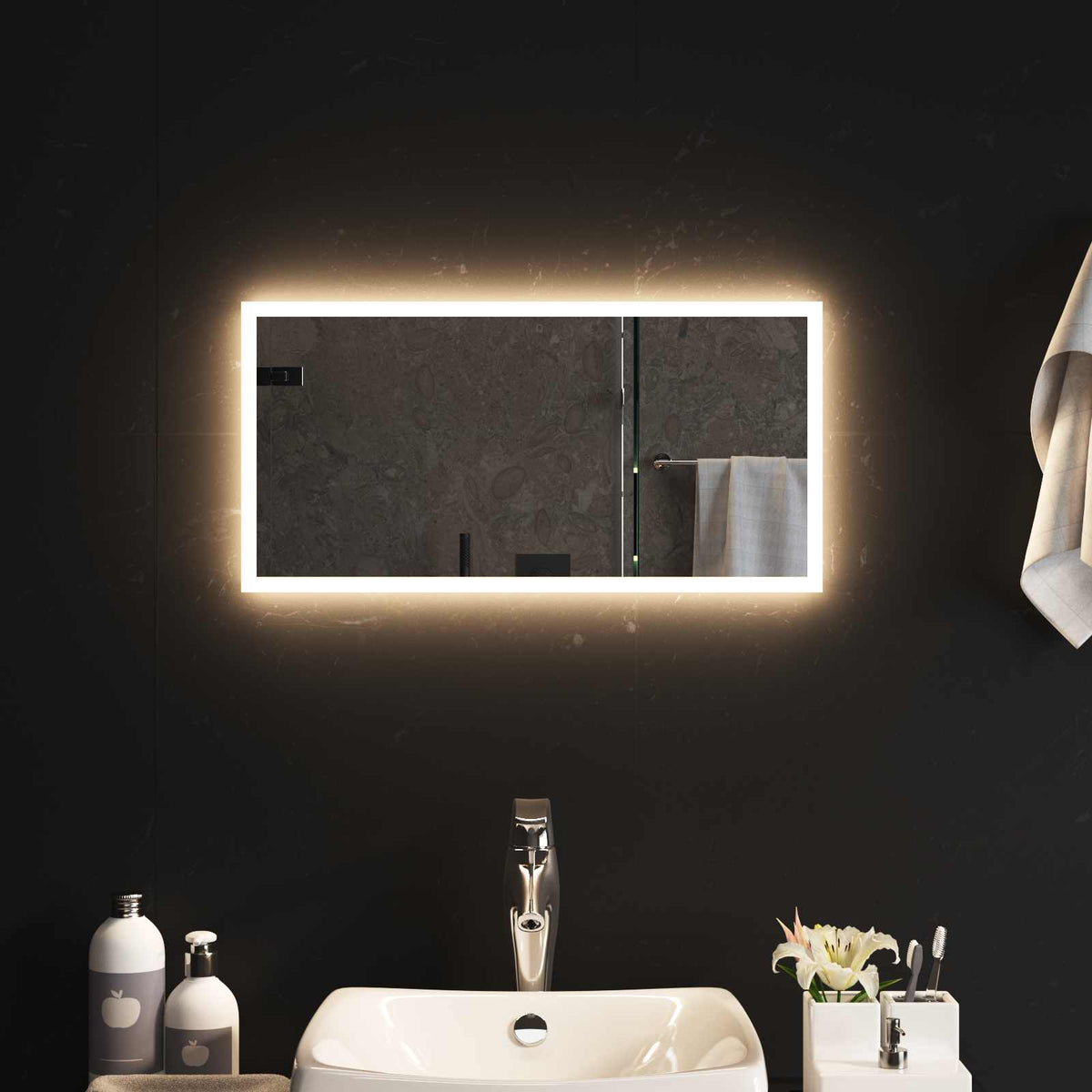 LED Bathroom Mirror Transparent Tempered Glass 60 cm 30 cm