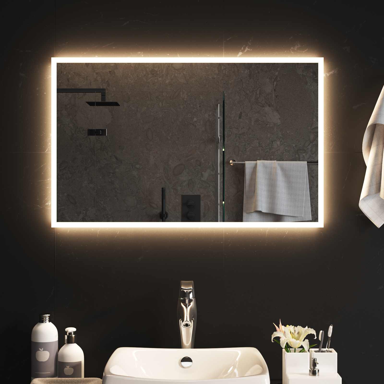 vidaXL LED Bathroom Mirror Transparent 80 x 50 cm Tempered Glass 3