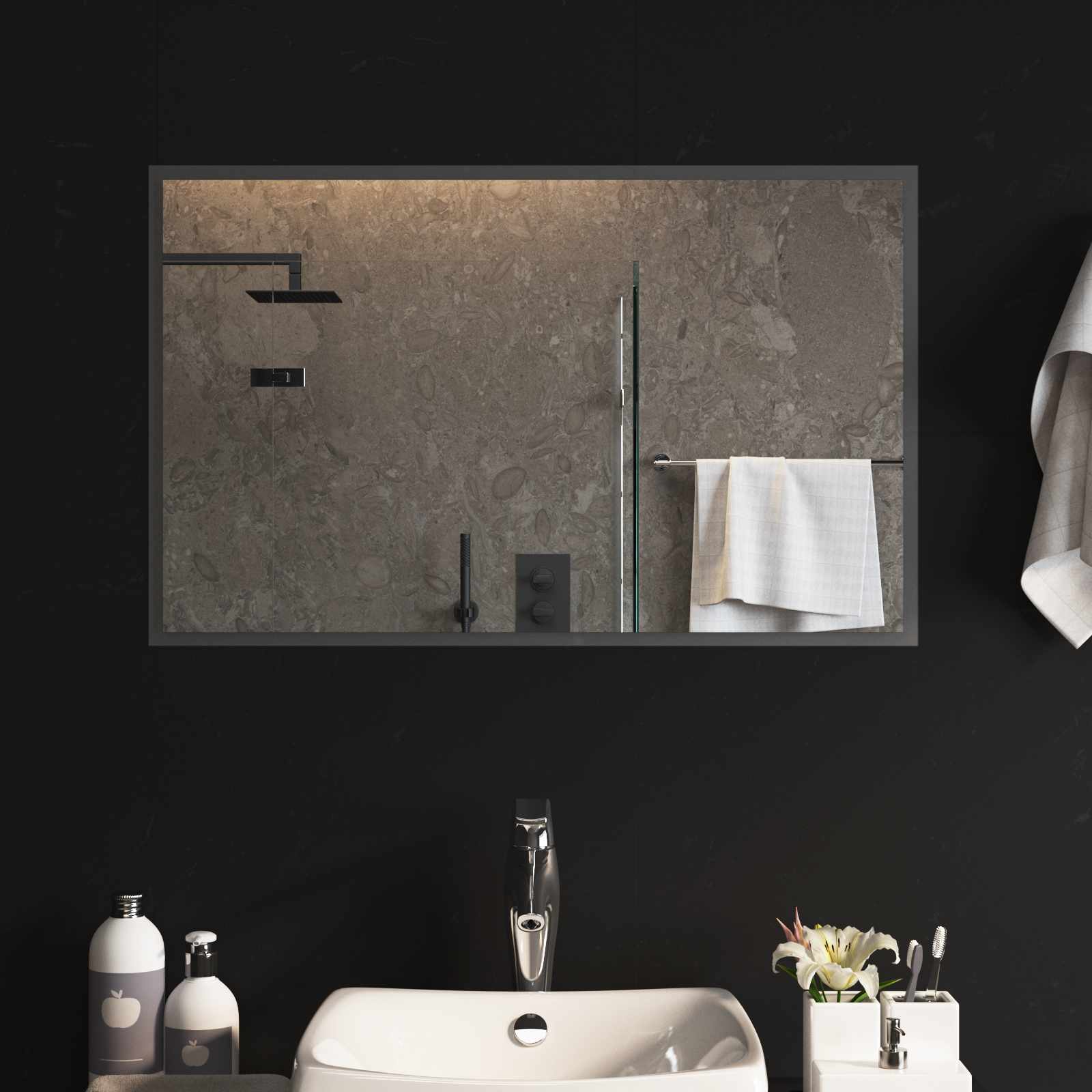 vidaXL LED Bathroom Mirror Transparent 80 x 50 cm Tempered Glass 1
