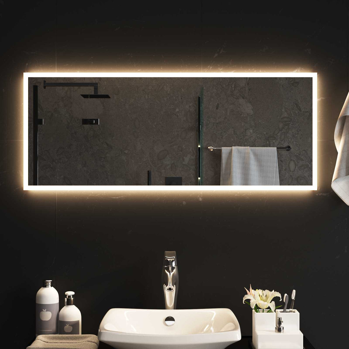 LED Bathroom Mirror Transparent Tempered Glass 100 cm 40 cm