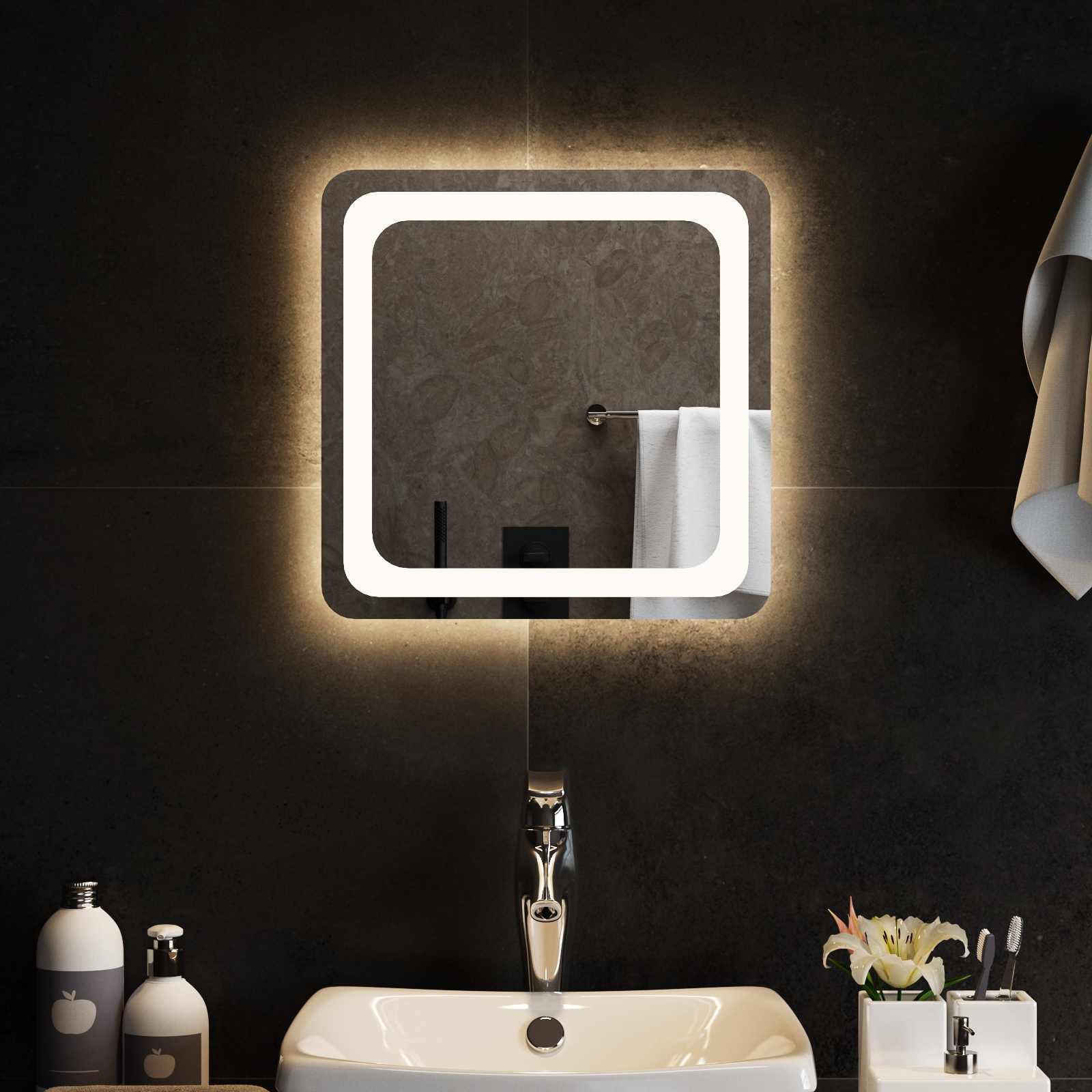 vidaXL LED Bathroom Mirror Transparent 40 x 40 cm Tempered Glass 3