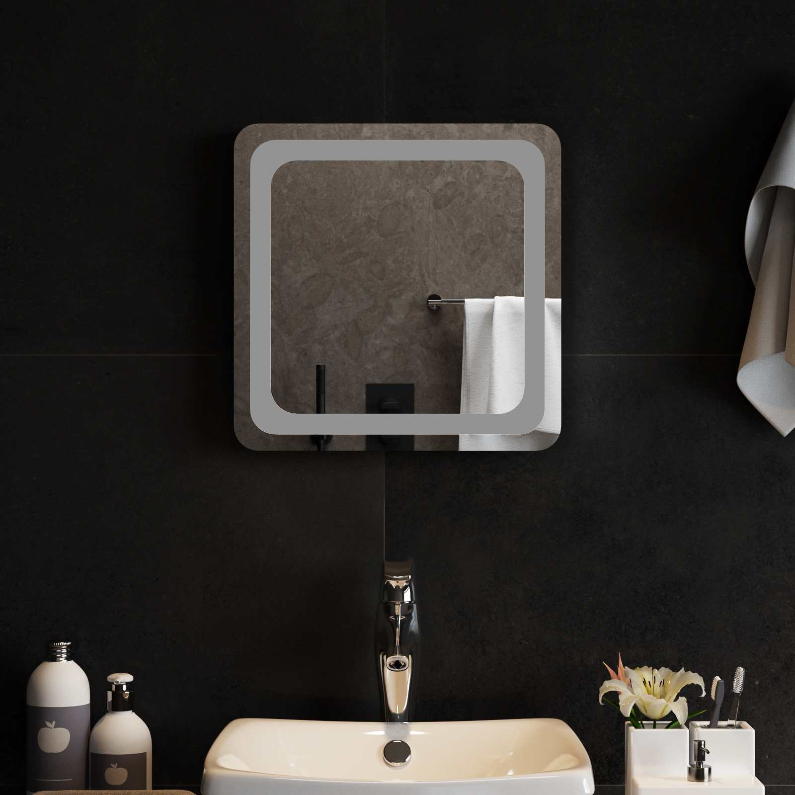vidaXL LED Bathroom Mirror Transparent 40 x 40 cm Tempered Glass 1