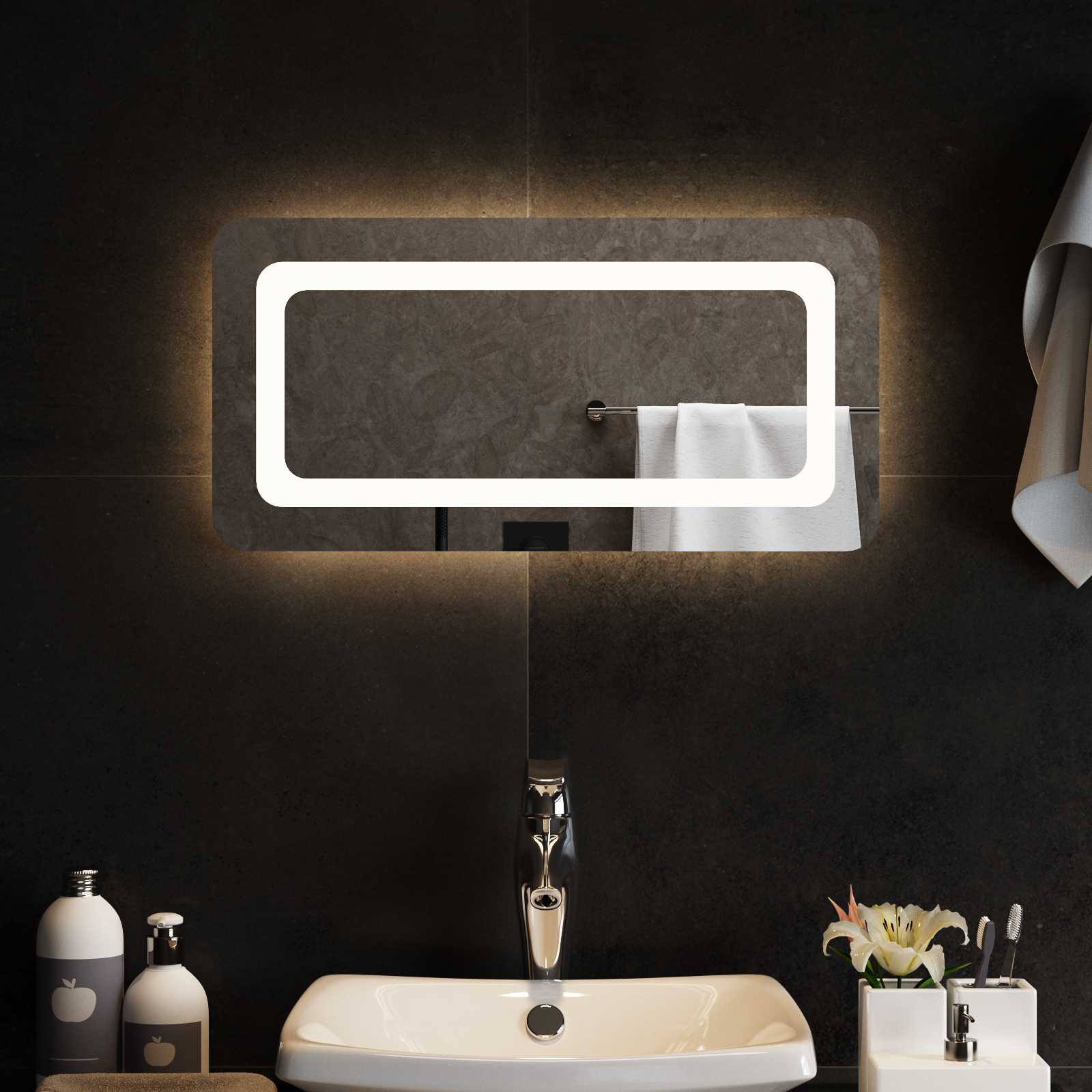vidaXL LED Bathroom Mirror Transparent 60 x 30 cm Tempered Glass 3